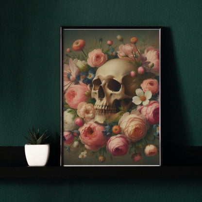 Death in Bloom - Gothic Framed Matte Canvas Print