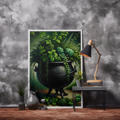 Enchanted Cauldron Garden - Framed Matte Canvas Print