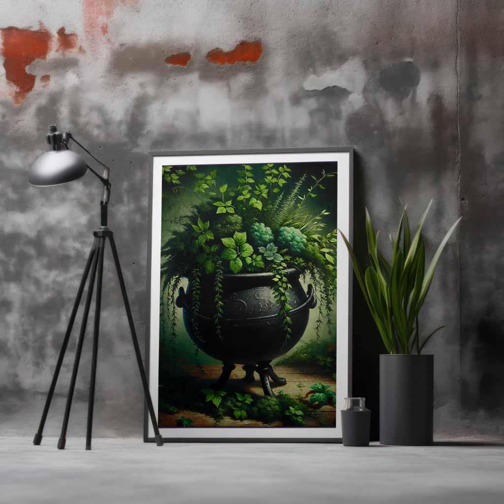 Enchanted Cauldron Garden - Framed Matte Canvas Print