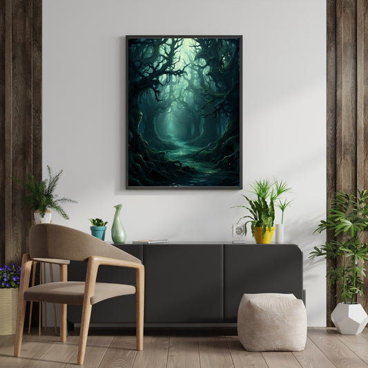 Wicked Blue Forest - Framed Matte Canvas Print