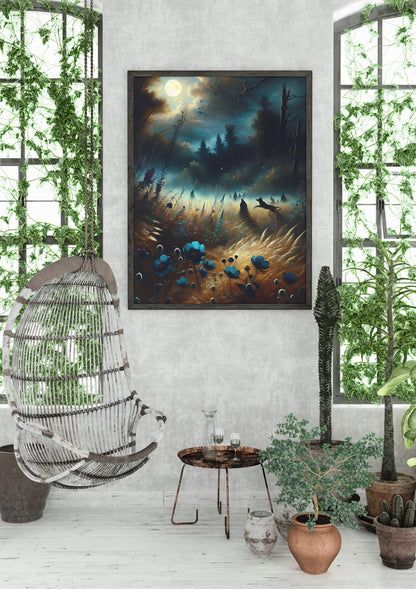 Moonlit Meadow Magic - Framed Canvas Wall Art