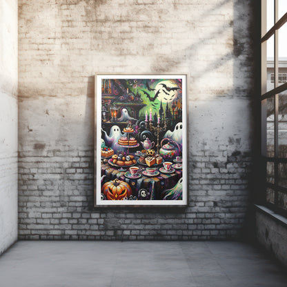 Haunted Tea Party - Gothic Framed Matte Canvas Print