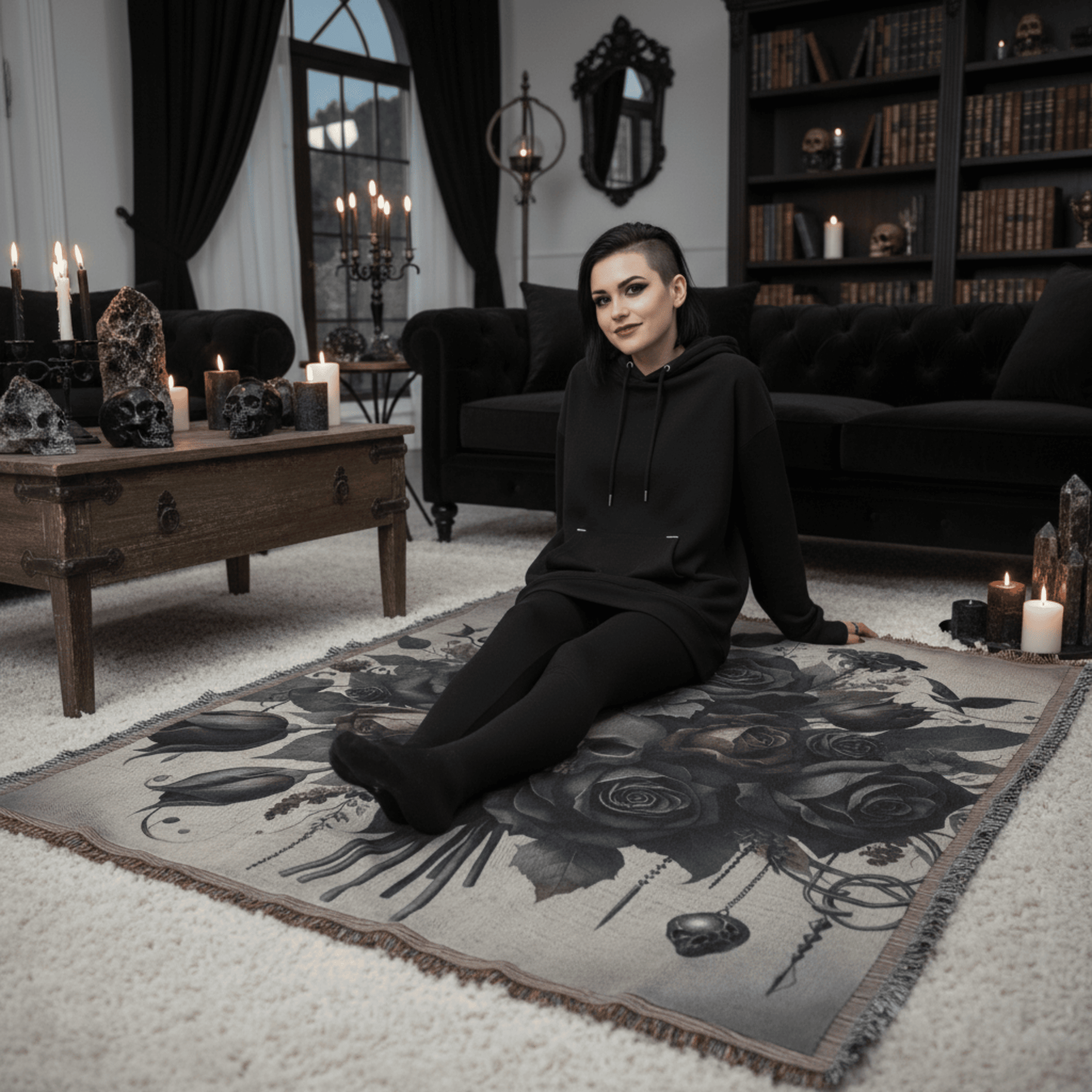 Enchanted Skull Bouquet - Alternative Woven Throw Blanket