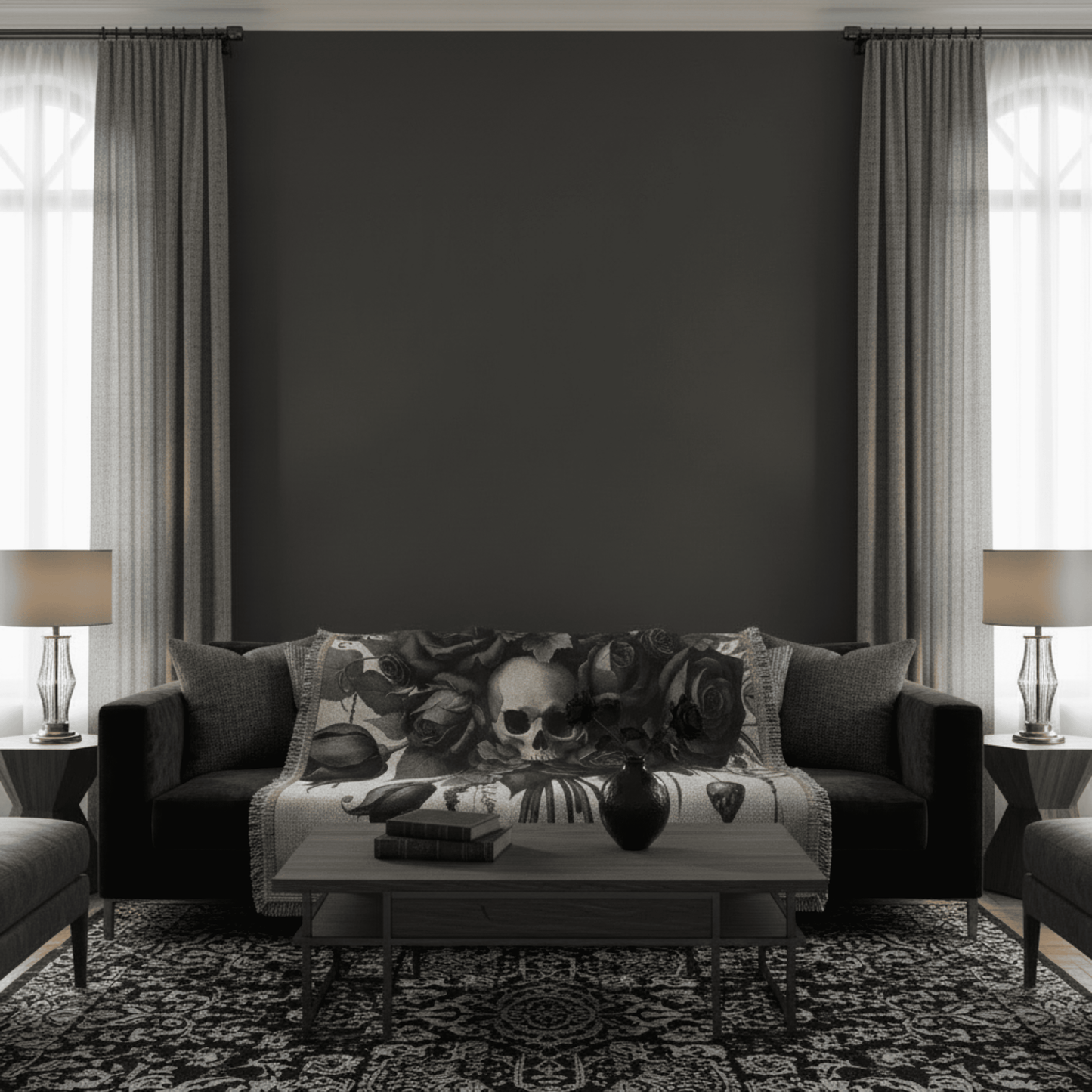 Enchanted Skull Bouquet - Alternative Woven Throw Blanket