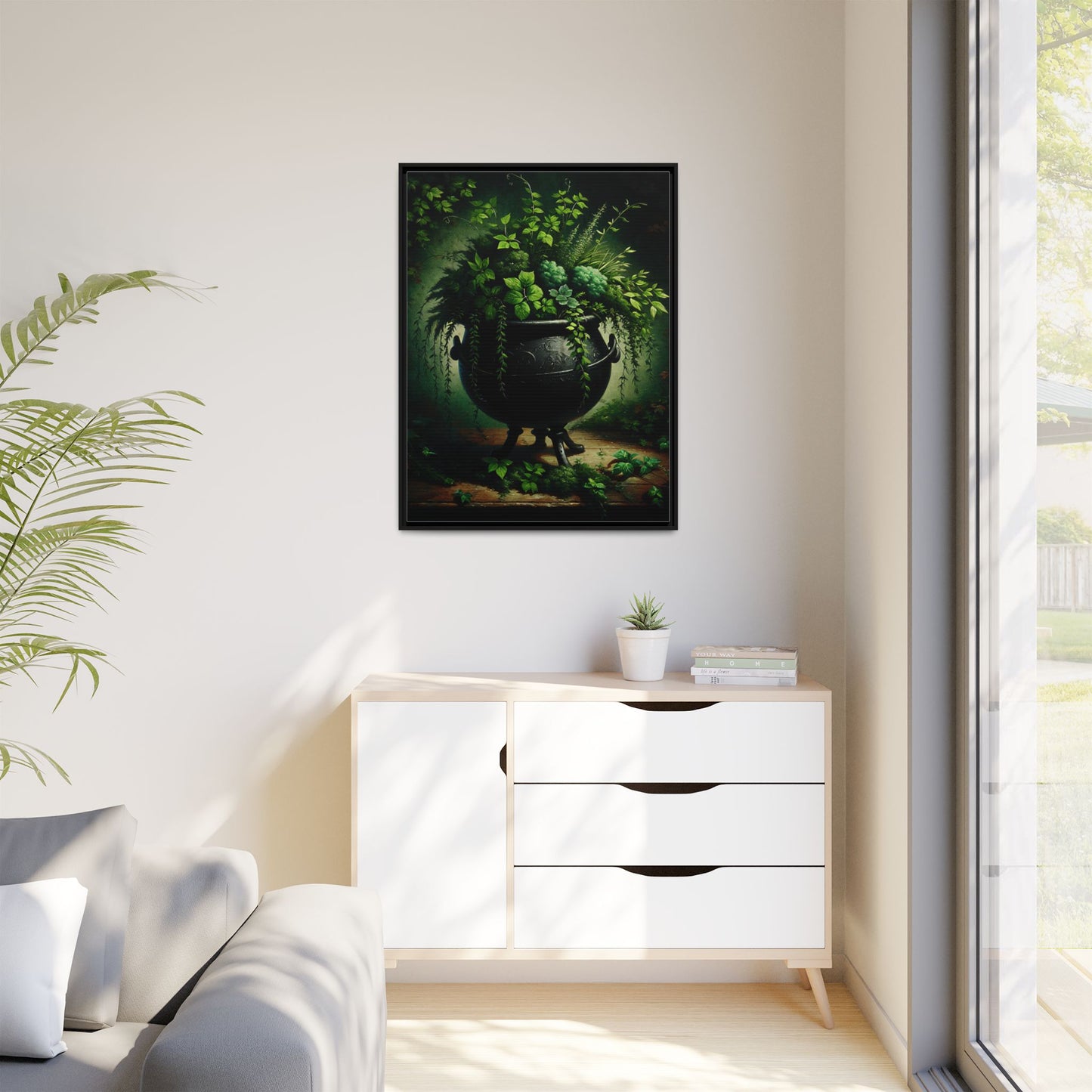 Enchanted Cauldron Garden - Framed Matte Canvas Print