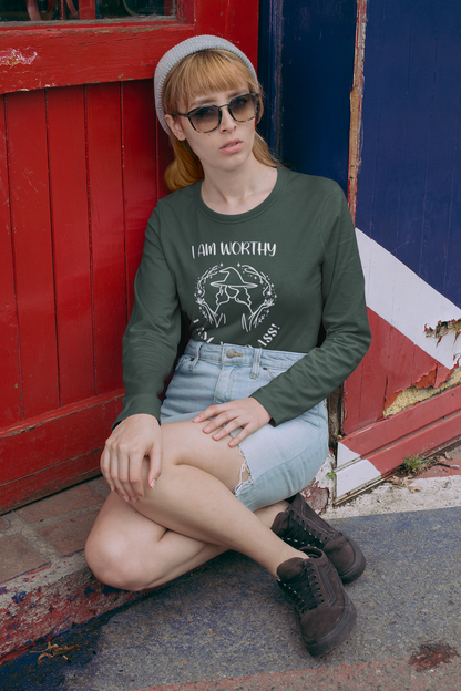 I Am Worthy - Unisex Lightweight Long Sleeve Tee - Positive Affirmation