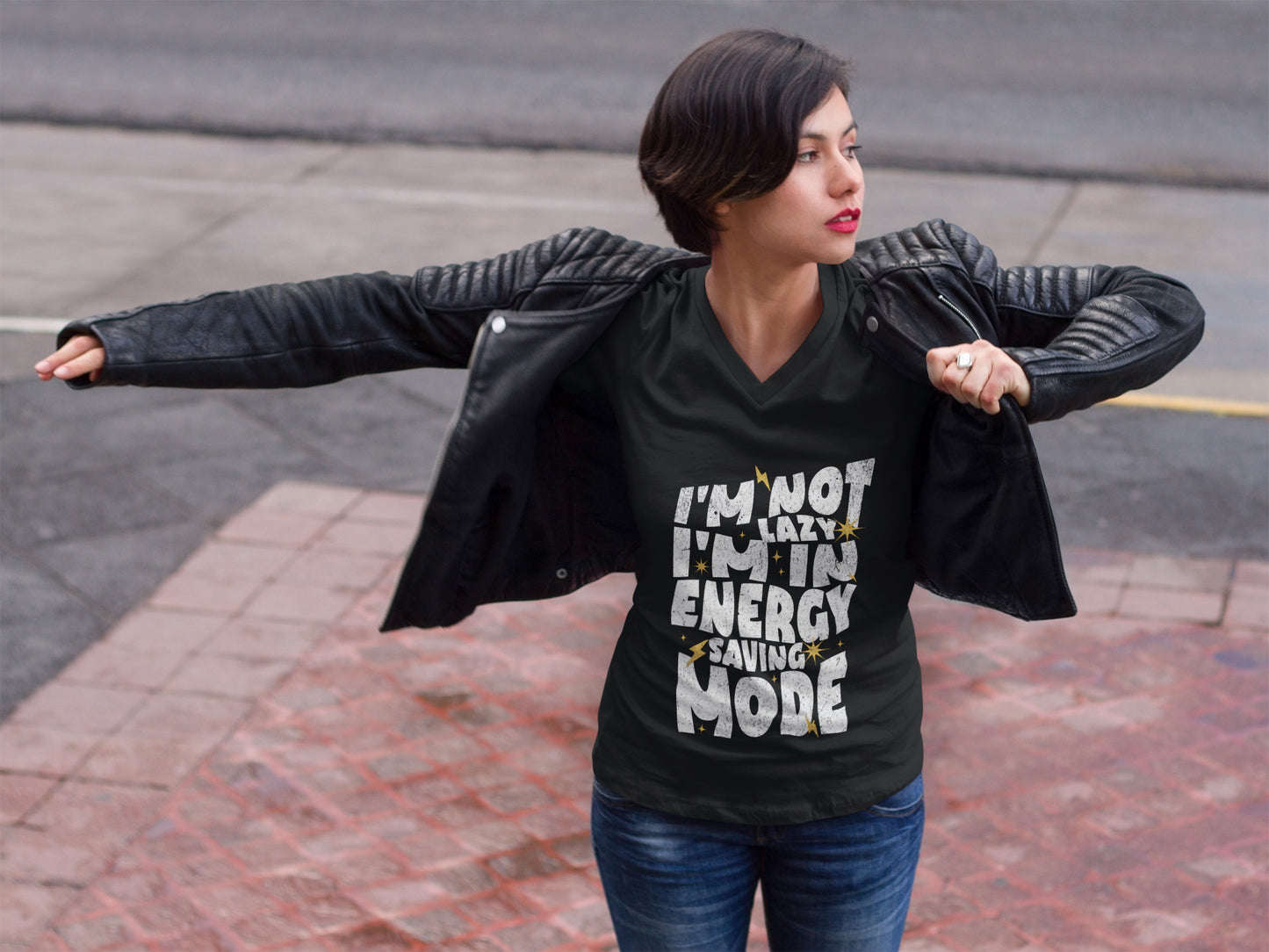 I'm Not Lazy - Unisex Jersey Short Sleeve V-Neck Tee