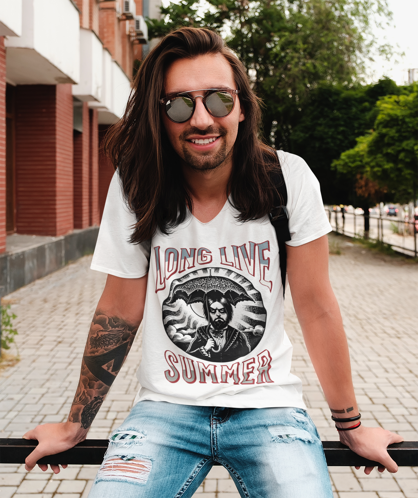 Unisex Jersey Short Sleeve V-Neck Tee - Long Live Summer
